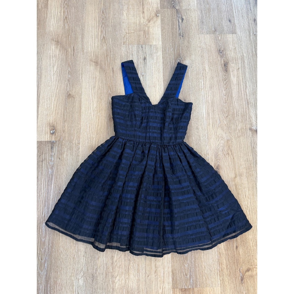 ASOS Fit and Flare Dress Women Size 2 Navy Blue Black Textured Stripe Mini Party